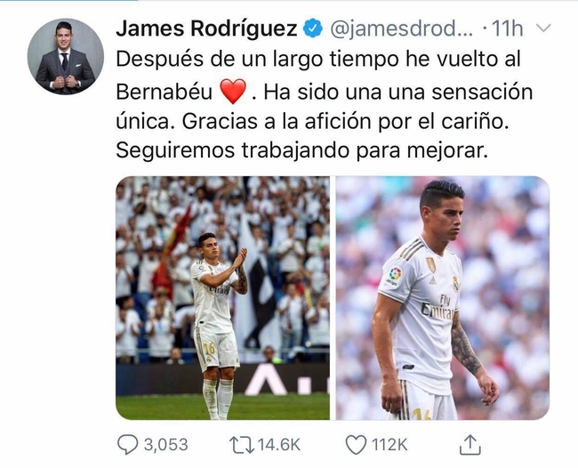 James បង្ហោះនៅក្នុង Twitter